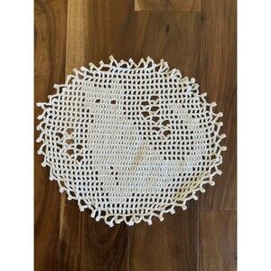Handmade Crocheted Cat Kitty Doily Filet 100% Cotton Ecru